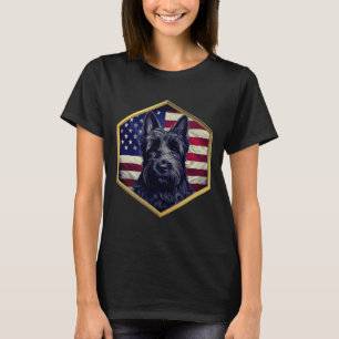 Scottish Terrier With American Flag Gold Frame T-Shirt