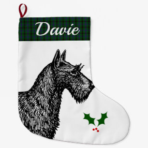 Scottish Terrier with Clan Davidson Tartan Large Christmas Stocking