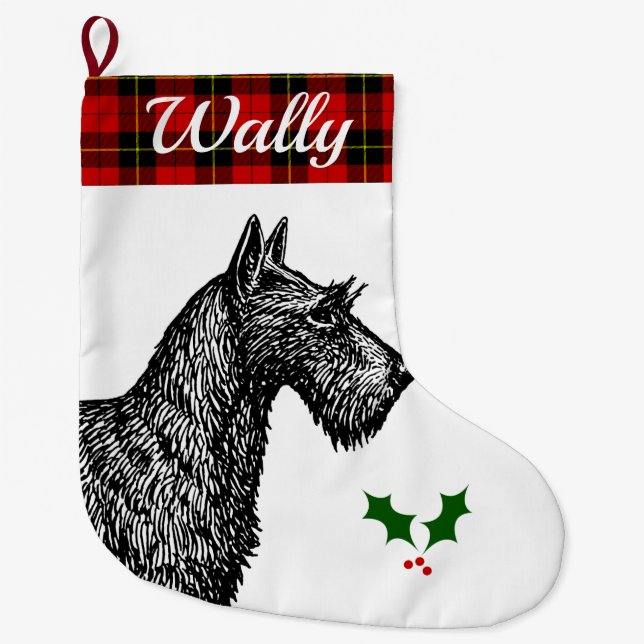 Scottish Terrier with Clan Wallace Tartan Large Christmas Stocking (Front)