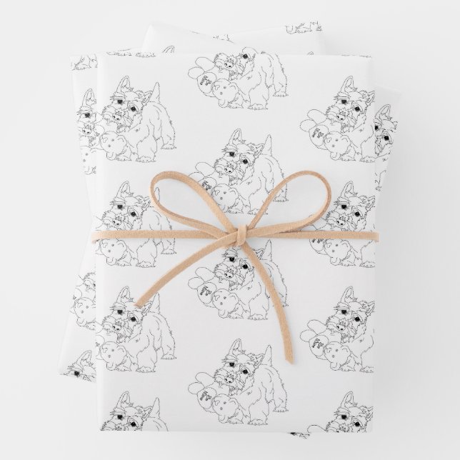 Scottish Terrier With Teddy Bear Wrapping Paper Sheet (In situ)