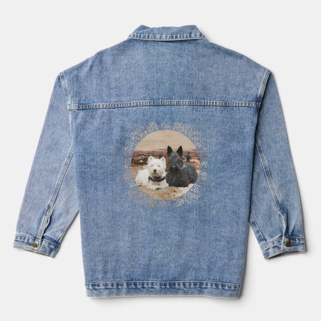 Scottish Terrier with Westie Denim Jacket (Back)
