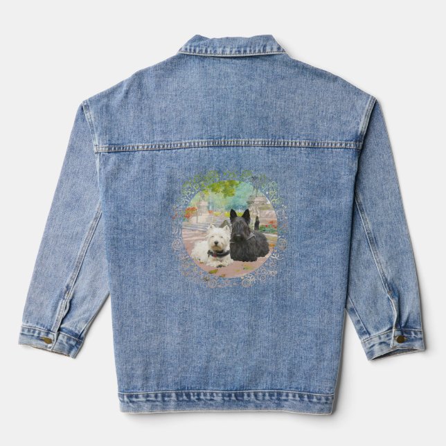 Scottish Terrier with Westie Denim Jacket (Back)