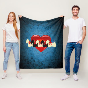 Scottish Terriers, black, wheaten, heart, blue Fleece Blanket