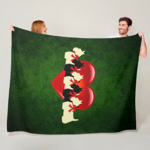 Scottish Terriers, black, wheaten, heart,d green Fleece Blanket