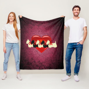 Scottish Terriers, black, wheaten, heart, pink Fleece Blanket