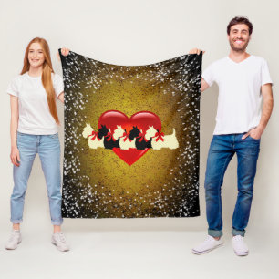 Scottish Terriers, black/wheaten,heart,snow, gold Fleece Blanket