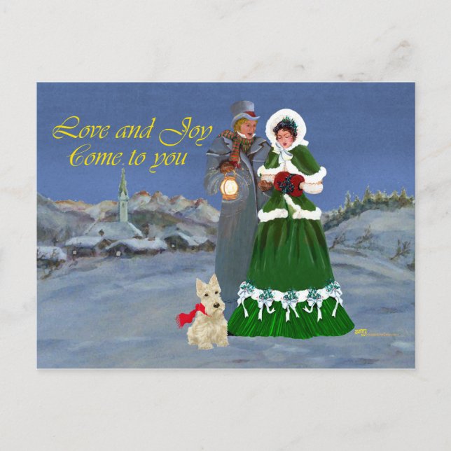 Scottish Terriers Christmas Carols Holiday Postcard (Front)