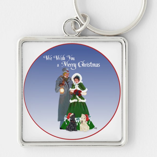Scottish Terriers Christmas Carols Keychain (Front)