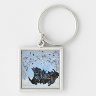 Scottish Terriers in the snow! Keychain