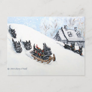 Scottish Terriers Sledding Postcard