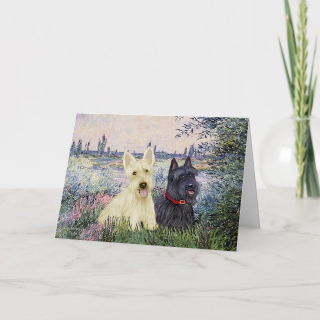 Scottish Terriers (two-BW) - By the Seine Card (Front)
