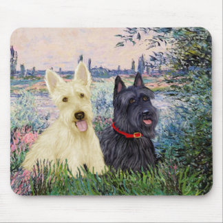 Scottish Terriers (two-BW) - By the Seine Mouse Pad