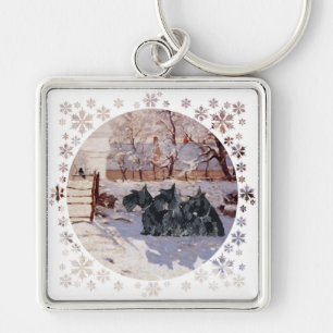 Scottish Terriers Winter Magpie Keychain