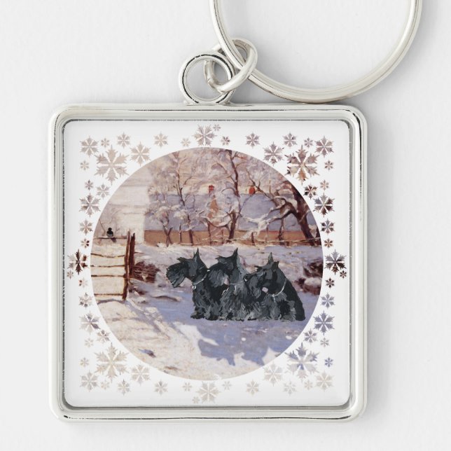 Scottish Terriers Winter Magpie Keychain (Front)