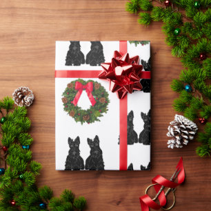 Scottish Terriers with Christmas Wreath Wrapping Paper