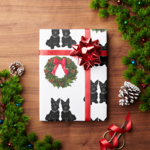 Scottish Terriers with Christmas Wreath Wrapping Paper