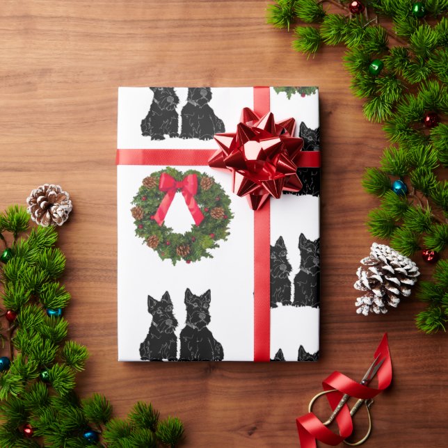 Scottish Terriers with Christmas Wreath  Wrapping Paper (Holiday Gift)