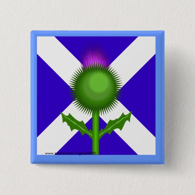 Scottish Thistle and Flag  2 Inch Square Button (Front)