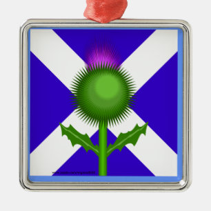 Scottish Thistle and Flag Metal Ornament
