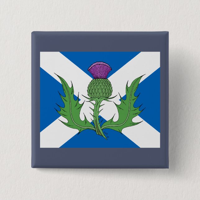 Scottish Thistle and Saltire 2 Inch Square Button (Front)
