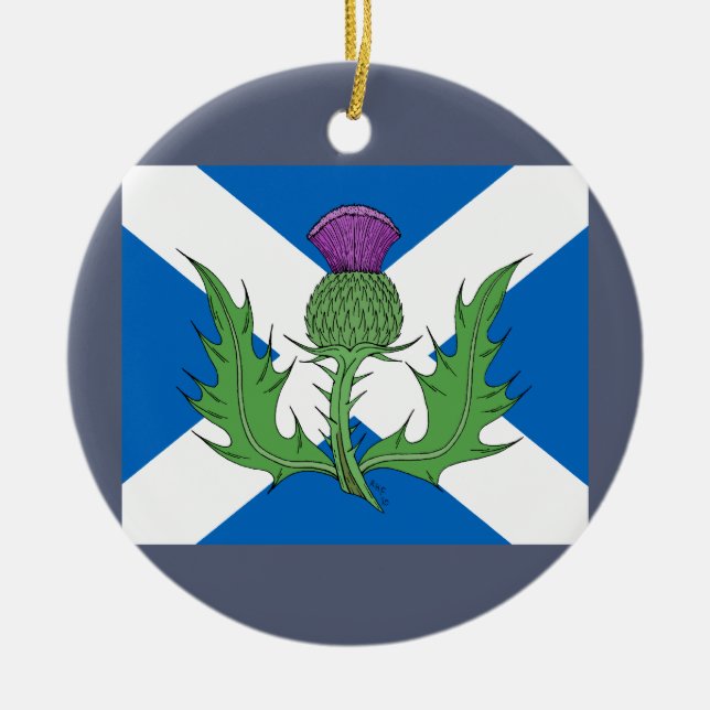 Scottish Thistle and Saltire Ceramic Ornament (Front)