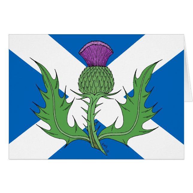 Scottish Thistle and Saltire Greeting Card (Front Horizontal)