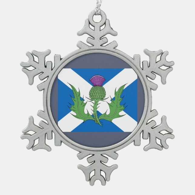 Scottish Thistle and Saltire Snowflake Pewter Christmas Ornament (Front)