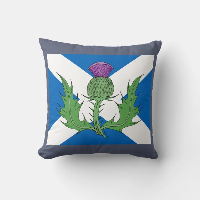 Scottish Thistle and Saltire Throw Pillow (Front)