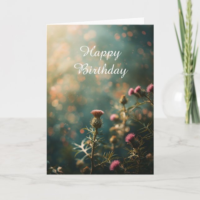 Scottish Thistle Birthday Card Misty Green (Front)