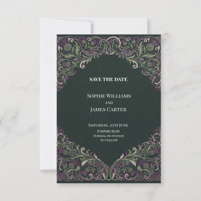 Scottish Thistle Botanical Save the Date Card (Front)