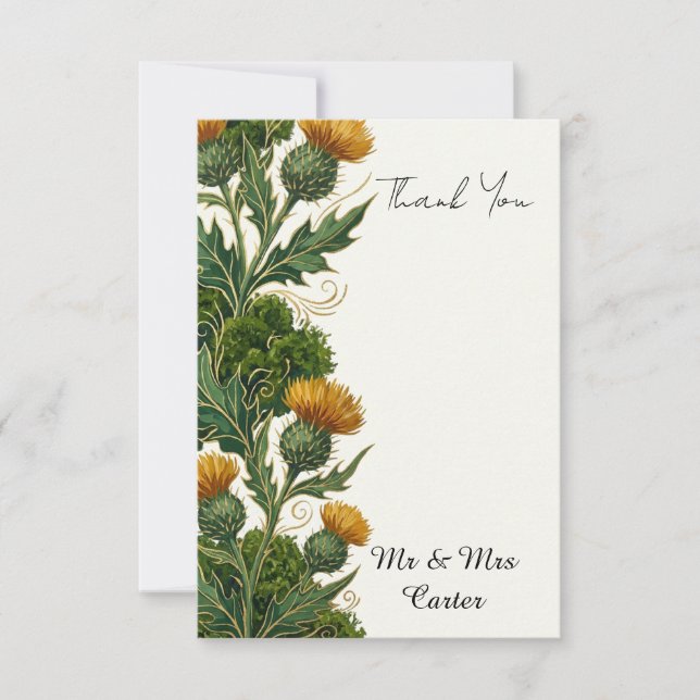 Scottish Thistle Botanical Wedding Thank You Card (Front)