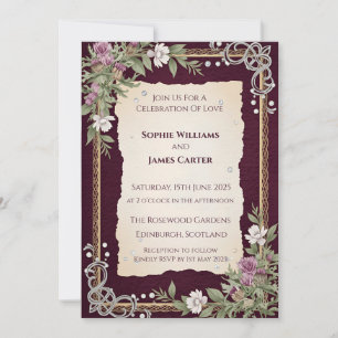 Scottish Thistle Celtic Tartan Wedding Invitation 