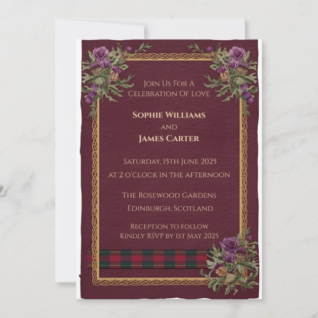 Scottish Thistle Celtic Tartan Wedding Invitation (Front)