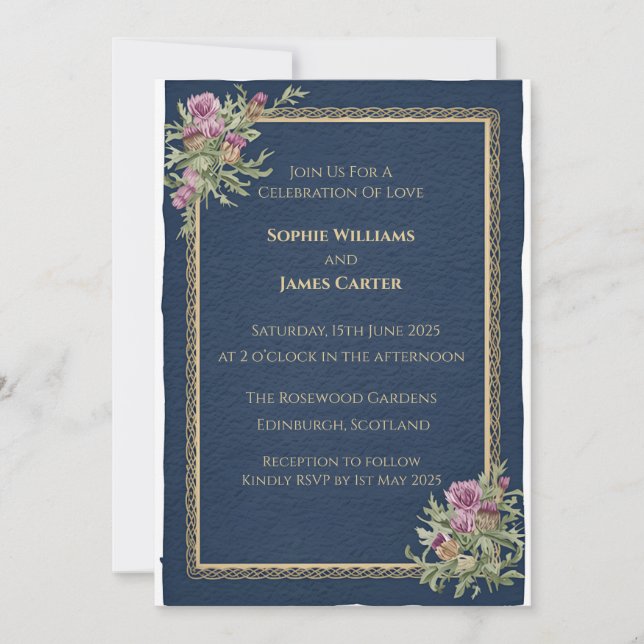 Scottish Thistle Celtic Tartan Wedding Invitation  (Front)