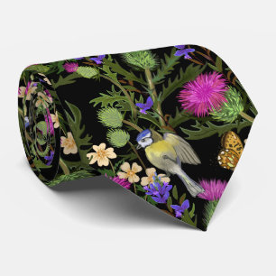 Scottish Thistle Cottagecore Pattern Neck Tie