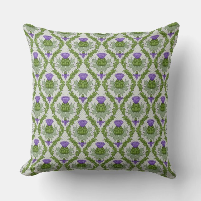 Scottish Thistle Damask Throw Pillow (Front)