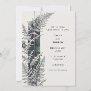 Scottish Thistle Fern Tartan Wedding Invitation