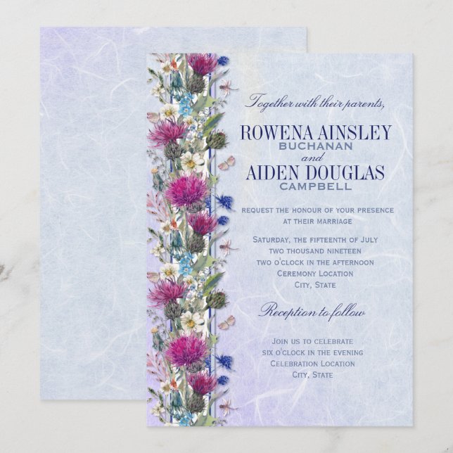 Scottish Thistle Floral Faire-part de mariage (Devant / Derrière)