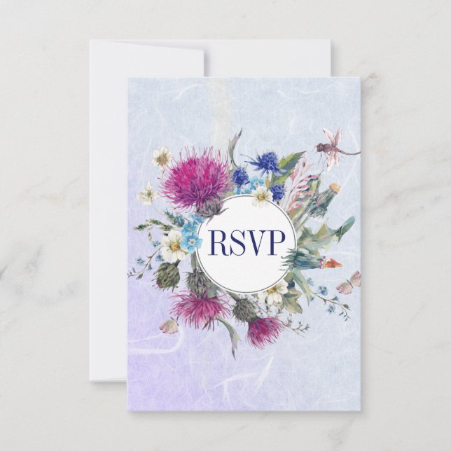 Scottish Thistle Floral Wedding RSVP Card (Front)