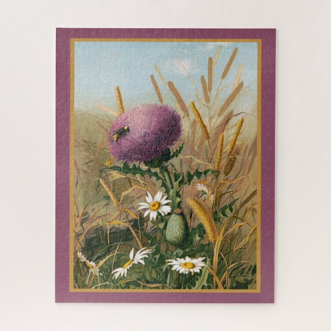 Scottish Thistle Flowers Vintage Picture Jigsaw Puzzle (Vertical)
