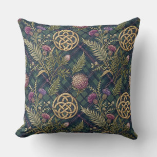 Scottish Thistle & Gold Celtic Knot Design Pattern Throw Pillow