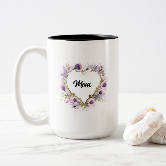 Scottish Thistle Heart Watercolor Mug (With Donut)