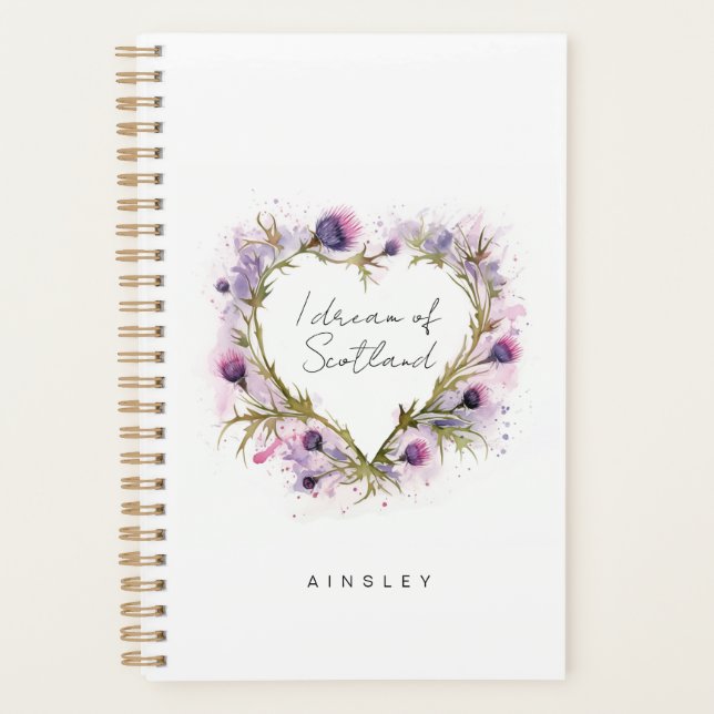 Scottish Thistle Heart Watercolor Planner (Front)