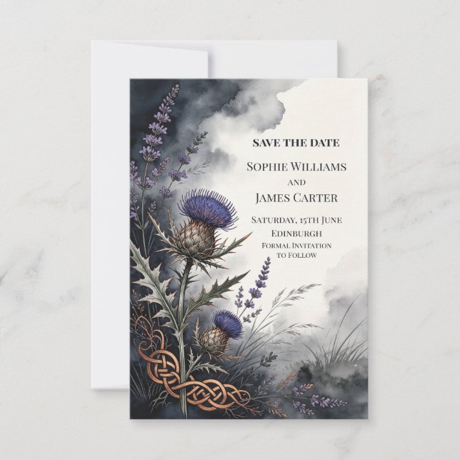 Scottish Thistle Heritage Wedding Save The Date (Front)