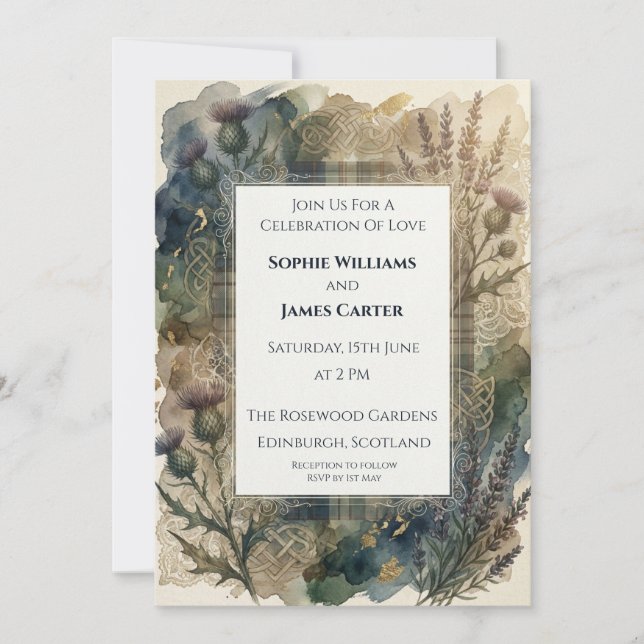 Scottish Thistle Highland Wedding Invitation (Front)