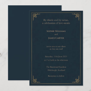 Scottish Thistle Navy Gold Wedding  Invitation