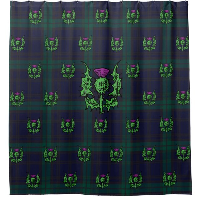 Scottish Thistle on Dark Tartan Custom Monogram (Front)