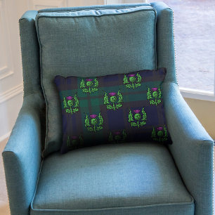 Scottish Thistle on Dark Tartan Custom Monogram  Accent Pillow
