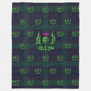 Scottish Thistle on Dark Tartan Custom Monogram Fleece Blanket