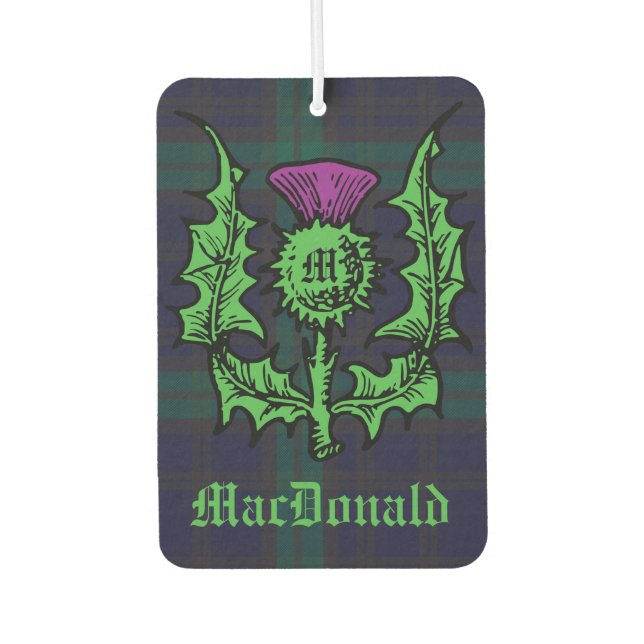 Scottish Thistle on Dark Tartan Custom Name Air Freshener (Front)